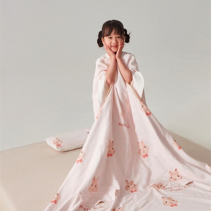 艾佳宝贝 2025A类全棉纱布护肚防踢睡袋多功能盖毯宝宝夏被 乖萌甜兔