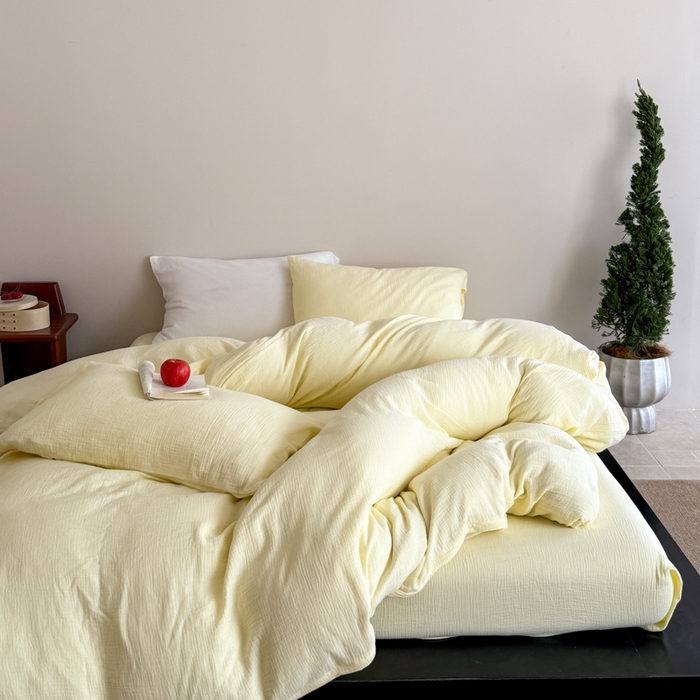 91家纺网 家纺一手货源 找家纺 山舍家居 2025新款皱皱双层纱纯色四件套 半见