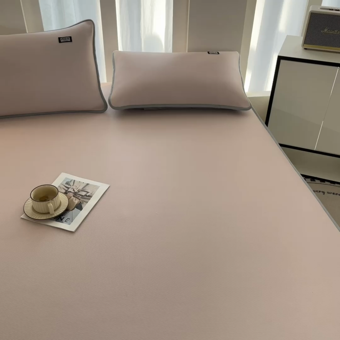 91家纺网 家纺一手货源 找家纺 子曰 2025新款A类高分子PE小清新凉感席系列-床笠款 小清新-粉