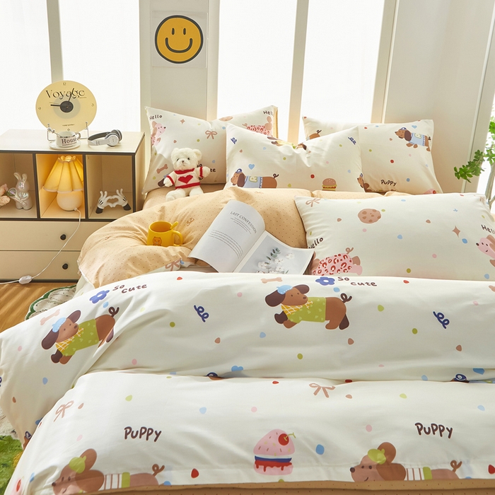 91家纺网 家纺一手货源 找家纺 黛妮雅 2025新款AB版全棉印花床单款全棉四件套 送买家秀 腊肠狗