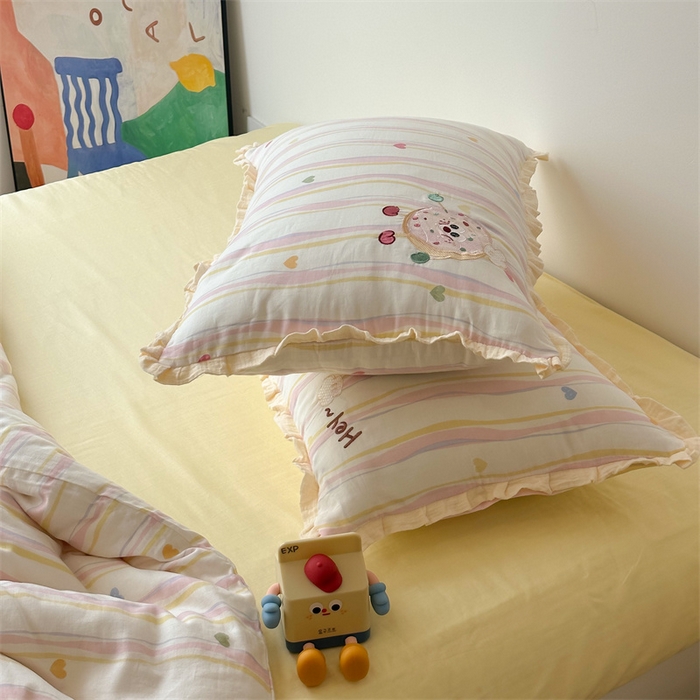 91家纺网 家纺一手货源 找家纺 潘朵拉家纺 2025新款全棉双层纱面包超人系列四件套 面包超人粉