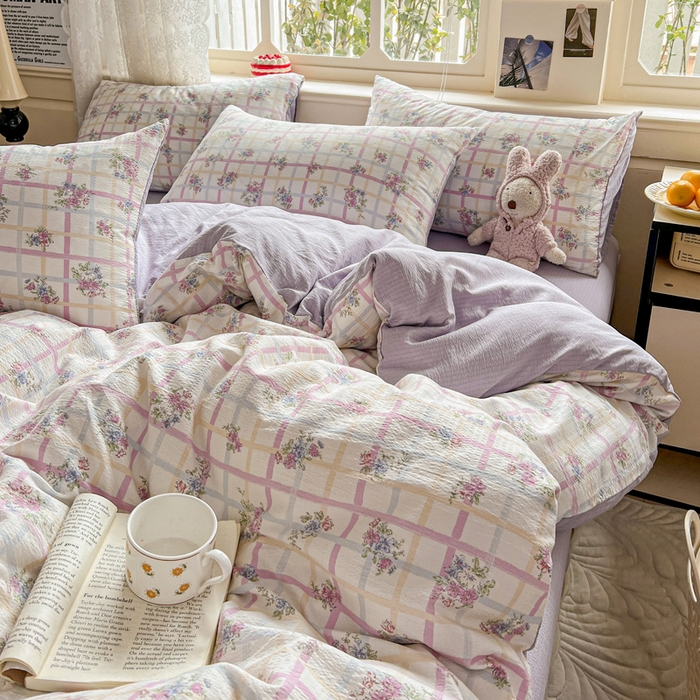 91家纺网 家纺一手货源 找家纺 一比一 2026新款云感皱皱双层纱四件套-简单款 时恋