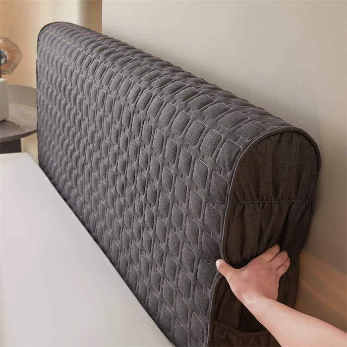 91家纺网 家纺一手货源 找家纺 情恒家纺 2025新款麻布全包床头罩 麻布-墨青灰