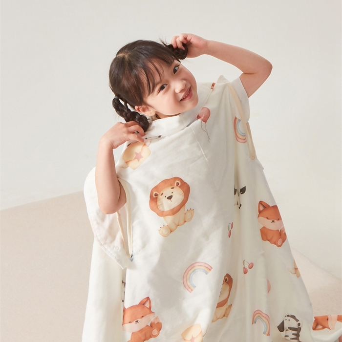 91家纺网 家纺一手货源 找家纺 艾佳宝贝 2025A类全棉纱布护肚防踢睡袋多功能盖毯宝宝夏被 萌趣动物园