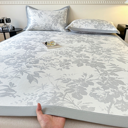 宜代光年 2025新款数码印花冰藤席-床席款 冰藤繁花 灰