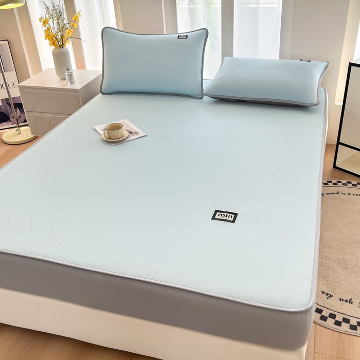 91家纺网 家纺一手货源 找家纺 子曰 2025新款A类高分子PE小清新凉感席系列-床笠款 小清新-天蓝