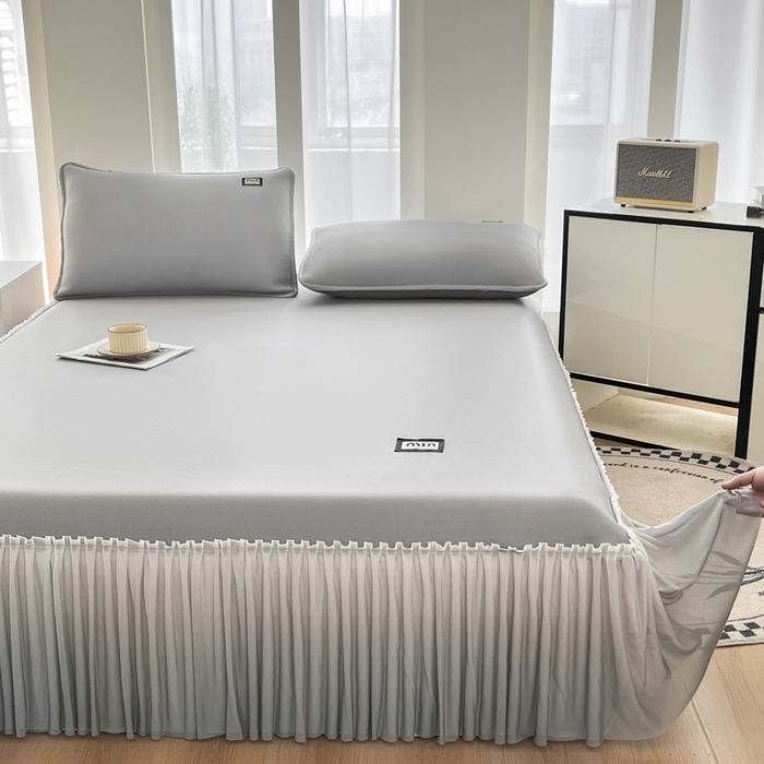 91家纺网 家纺一手货源 找家纺 子曰 2025新款A类高分子PE小清新凉感席系列-床裙款  小清新-灰