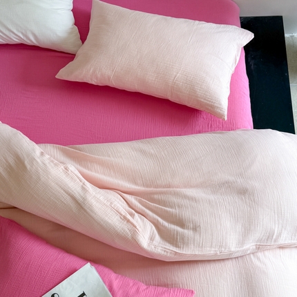 91家纺网 家纺一手货源 找家纺 （总）山舍家居 2025新款皱皱双层纱纯色四件套