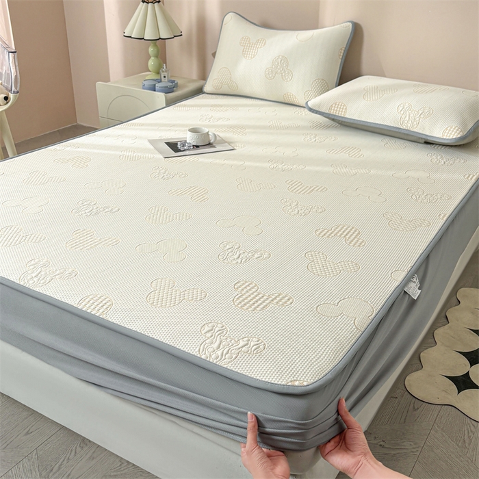 91家纺网 家纺一手货源 找家纺 雯豆家纺 2025新款PE凉感提花冰丝床笠三件套全包中分子床罩床垫保护套 米奇宝-床笠款