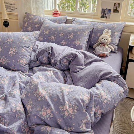 91家纺网 家纺一手货源 找家纺 （总）一比一 2025新款云感皱皱双层纱四件套-简单款