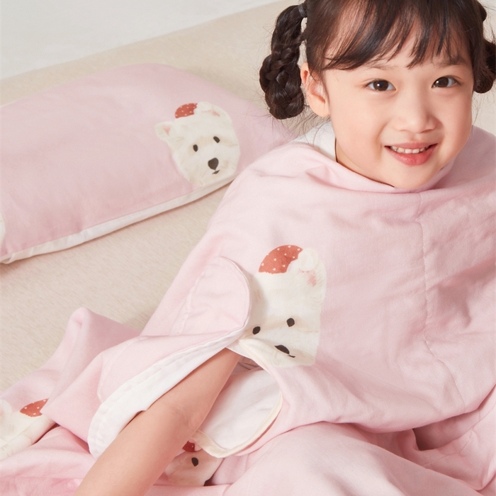 91家纺网 家纺一手货源 找家纺 艾佳宝贝 2025A类全棉纱布护肚防踢睡袋多功能盖毯宝宝夏被 乖萌小狗