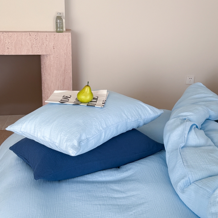 91家纺网 家纺一手货源 找家纺 （总）山舍家居 2025新款皱皱双层纱纯色四件套