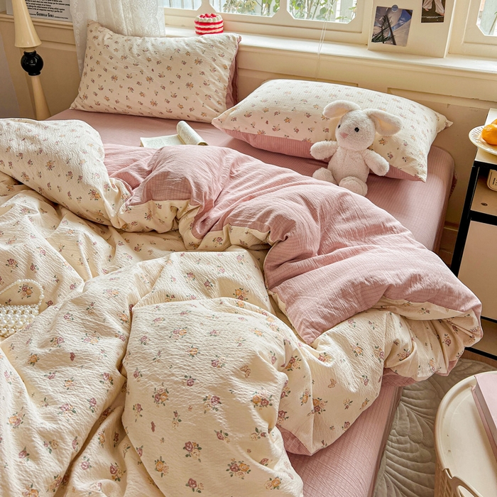 91家纺网 家纺一手货源 找家纺 一比一 2026新款云感皱皱双层纱四件套-简单款 梦境