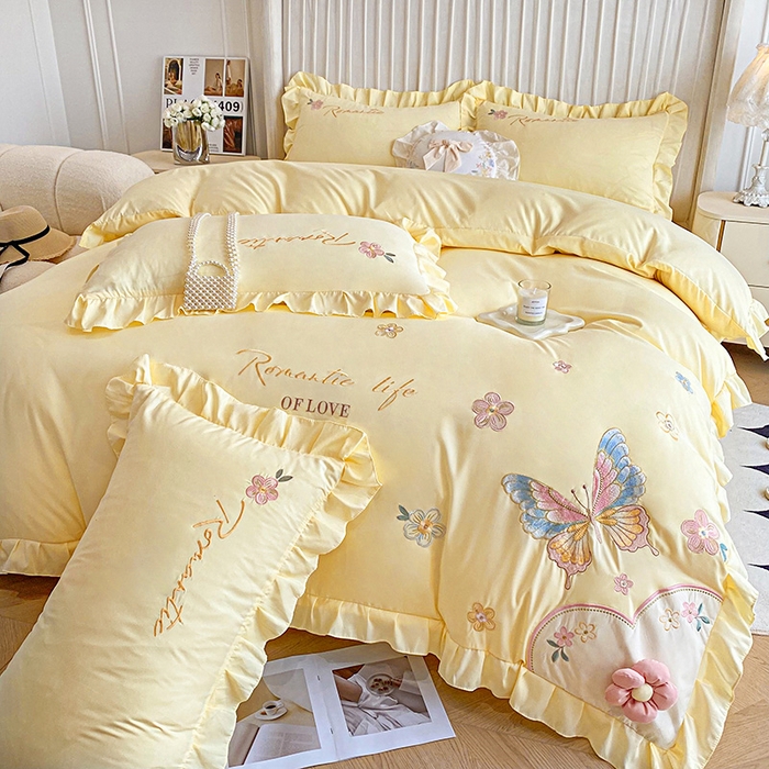 91家纺网 家纺一手货源 找家纺 （总）可以家居 2025新款澳棉韩版绣花花边款四件套-小甜心