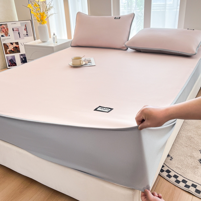 91家纺网 家纺一手货源 找家纺 子曰 2025新款A类高分子PE小清新凉感席系列-床笠款 小清新-粉