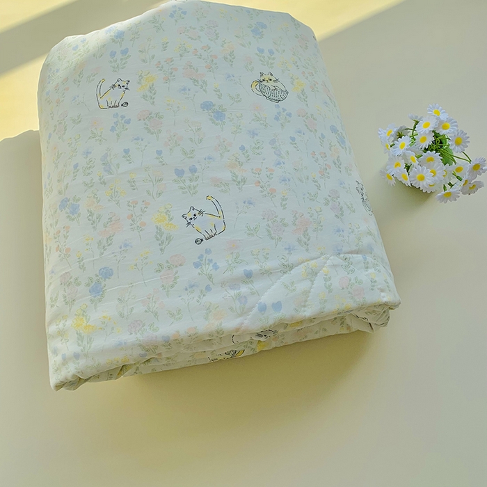 91家纺网 家纺一手货源 找家纺 2025新款1活性印染水洗棉大豆夏被 夏被-清新猫咪