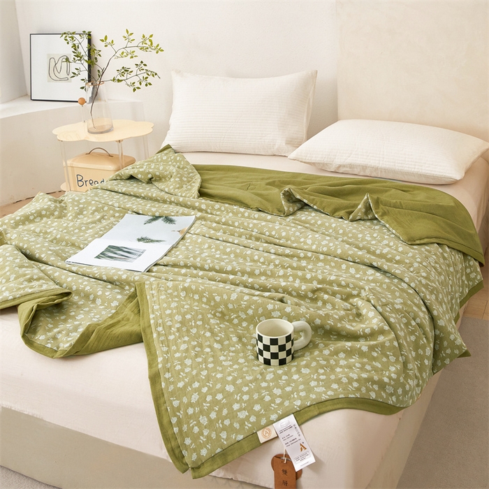 91家纺网 家纺一手货源 找家纺 瑞米家居 2025新款全棉色织提花夏被 漫天花海-芥末绿