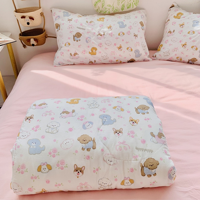 91家纺网 家纺一手货源 找家纺 2025新款1活性印染水洗棉大豆夏被 夏被-可爱粉猫