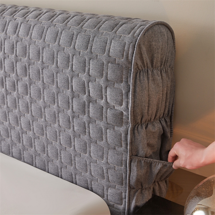 91家纺网 家纺一手货源 找家纺 情恒家纺 2025新款麻布全包床头罩 麻布-山黛灰