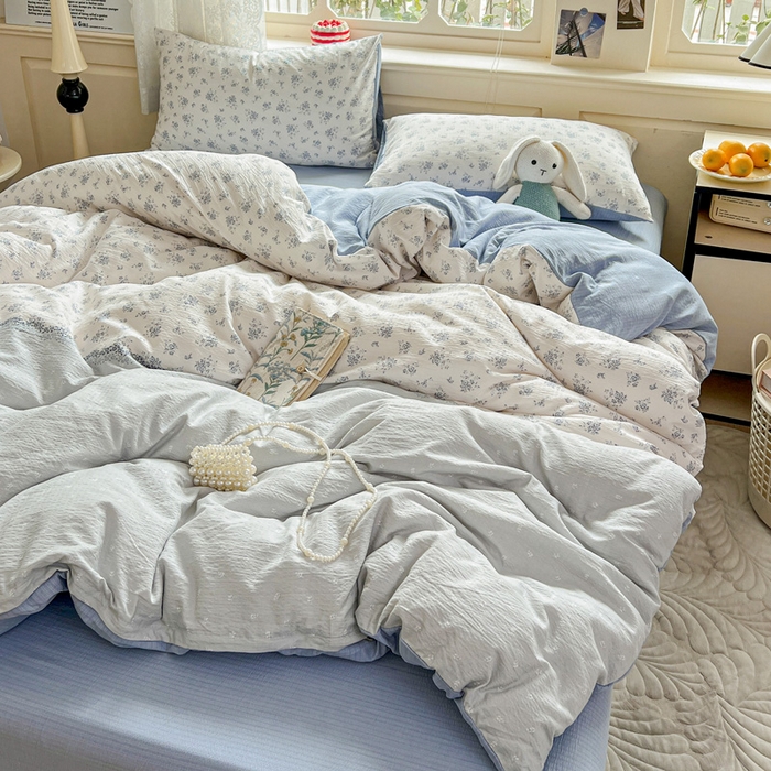 91家纺网 家纺一手货源 找家纺 一比一 2026新款云感皱皱双层纱四件套-简单款 兰黛