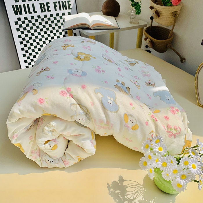 91家纺网 家纺一手货源 找家纺 2025新款1活性印染水洗棉大豆夏被 夏被-可爱粉猫