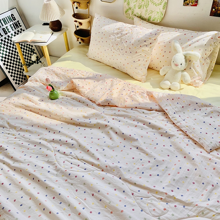 91家纺网 家纺一手货源 找家纺 2025新款1活性印染水洗棉大豆夏被 夏被-彩虹波点