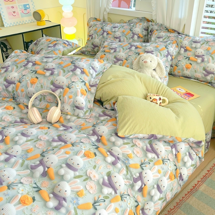 91家纺网 家纺一手货源 找家纺 （总）恋之语 2025新款数码印花四件套卡通款