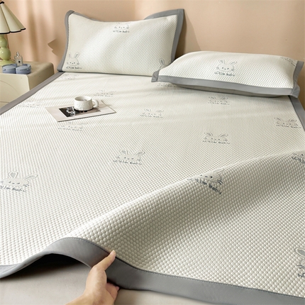 雯豆家纺 2025新款PE高分子凉感提花凉席三件套绑带款席子平铺席 吉祥兔-绑带款