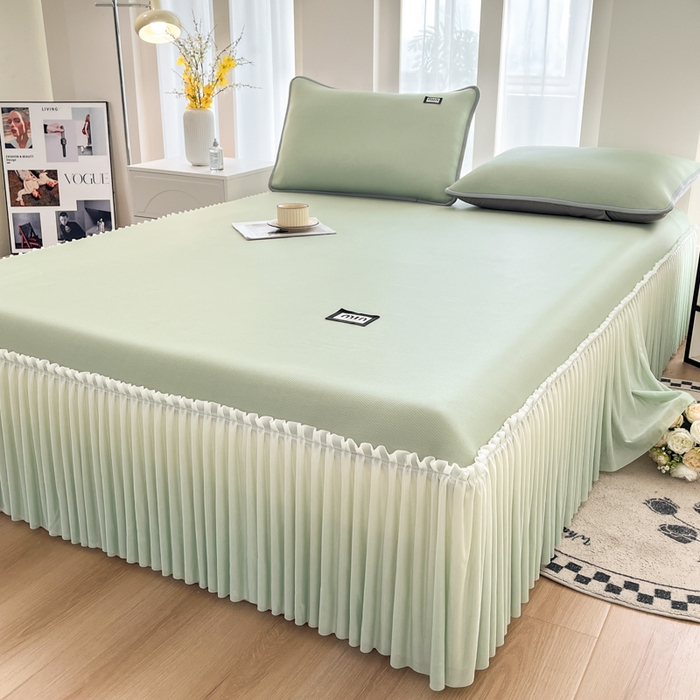 91家纺网 家纺一手货源 找家纺 子曰 2025新款A类高分子PE小清新凉感席系列-床裙款  小清新-绿