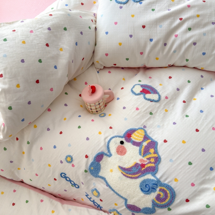 91家纺网 家纺一手货源 找家纺 （总）如意朵 2025新款全棉双层纱小清新绣花四件套（专版花型）