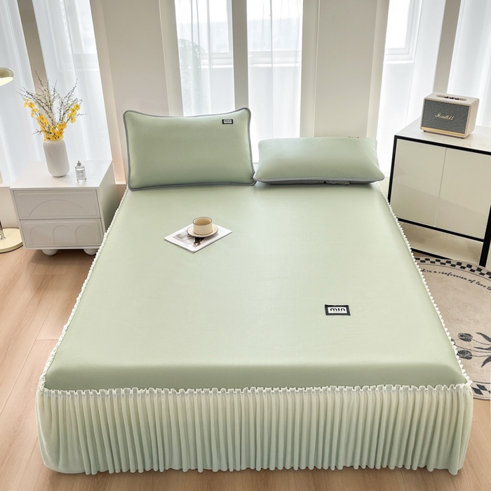 91家纺网 家纺一手货源 找家纺 子曰 2025新款A类高分子PE小清新凉感席系列-床裙款  小清新-绿