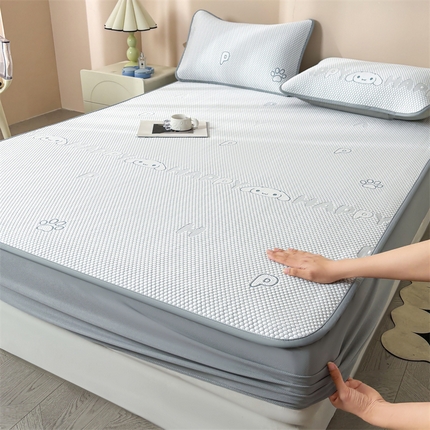 雯豆家纺 2025新款PE凉感提花冰丝床笠三件套全包中分子床罩床垫保护套 大耳朵朵-床笠款