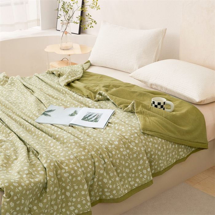 91家纺网 家纺一手货源 找家纺 瑞米家居 2025新款全棉色织提花夏被 漫天花海-芥末绿
