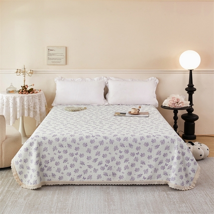 瑞米家居 2025新款全棉双层纱印花床盖 苏夏