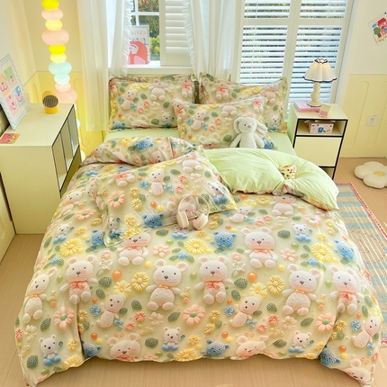 恋之语 2025新款数码印花四件套卡通款 小熊花园