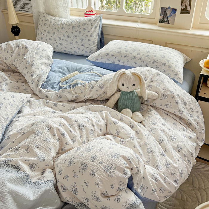 91家纺网 家纺一手货源 找家纺 一比一 2026新款云感皱皱双层纱四件套-简单款 兰黛