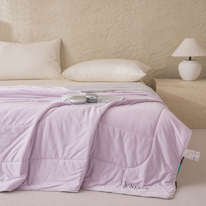 91家纺网 家纺一手货源 找家纺 茧羽世家 2025新款沁柔双镜抗菌系列夏被夏凉被空调被 风信紫拼灰