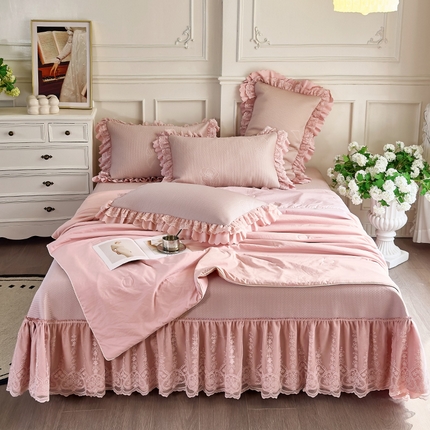 91家纺网 家纺一手货源 找家纺 乐朵家居 2025新款 尤娜 （可配同色系空调被）PE凉席三件套（复合） 控价218 豆沙