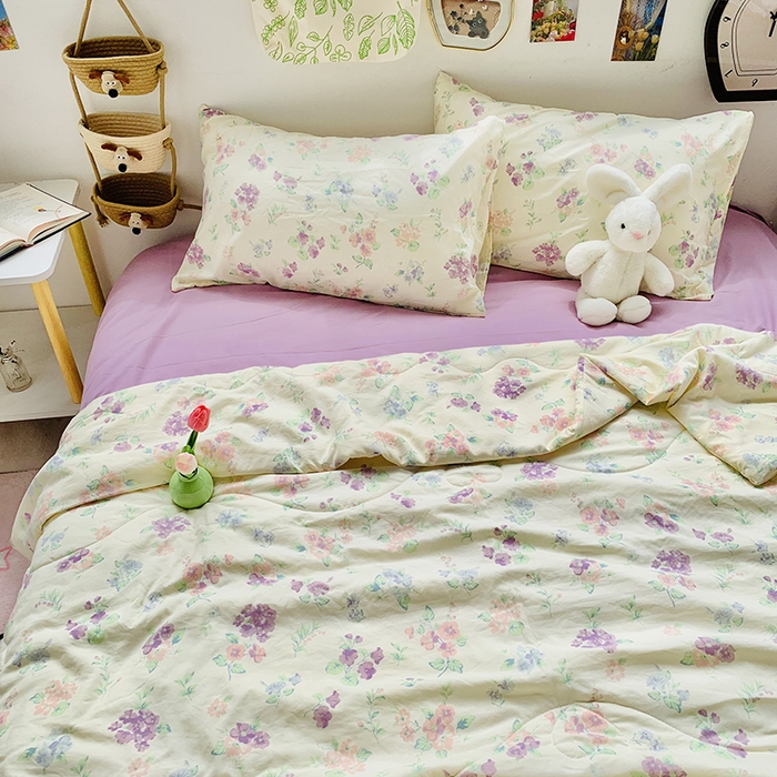 91家纺网 家纺一手货源 找家纺 2025新款1活性印染水洗棉大豆夏被 夏被-浪漫紫色