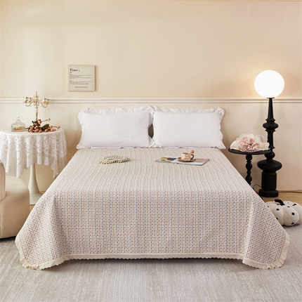 瑞米家居 2025新款全棉双层纱印花床盖 浅忆