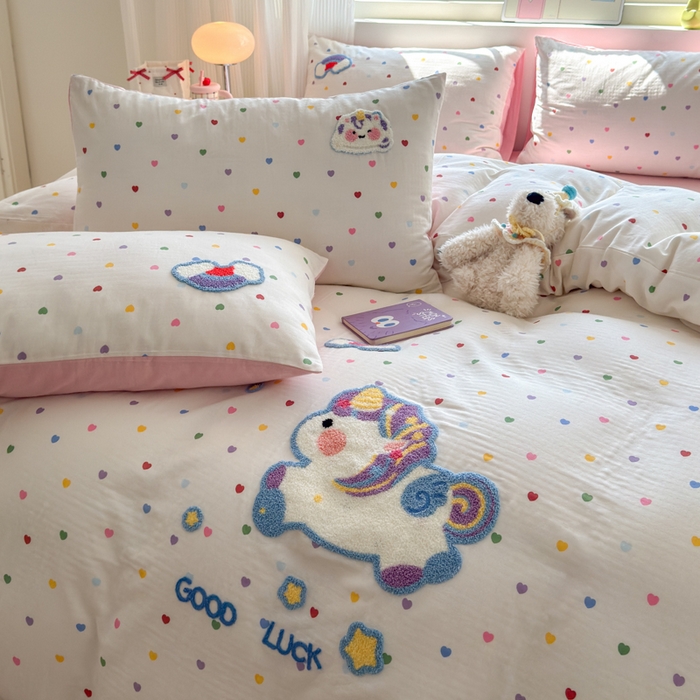 91家纺网 家纺一手货源 找家纺 （总）如意朵 2025新款全棉双层纱小清新绣花四件套（专版花型）