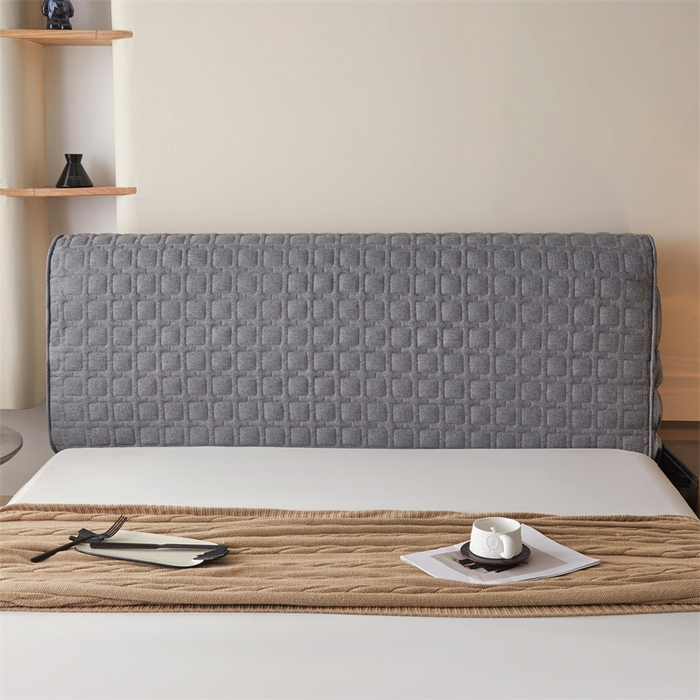 91家纺网 家纺一手货源 找家纺 情恒家纺 2025新款麻布全包床头罩 麻布-山黛灰