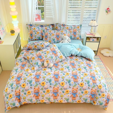 恋之语 2025新款数码印花四件套卡通款 小熊向日葵