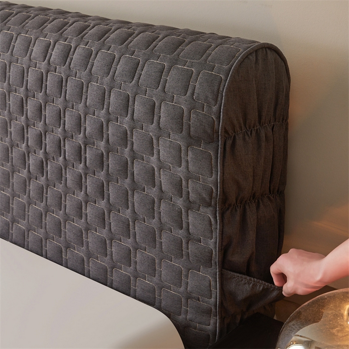 91家纺网 家纺一手货源 找家纺 情恒家纺 2025新款麻布全包床头罩 麻布-墨青灰