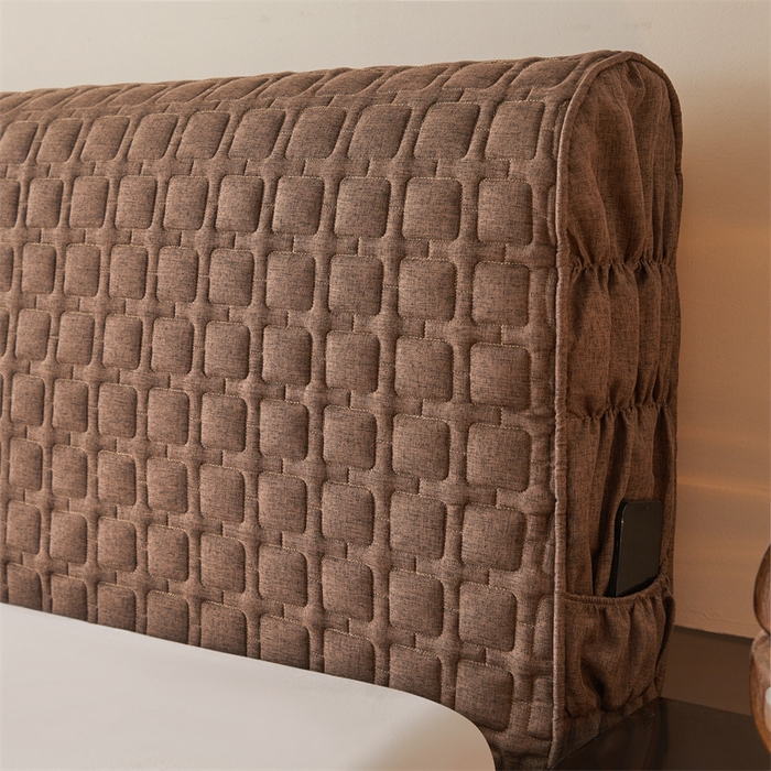 91家纺网 家纺一手货源 找家纺 情恒家纺 2025新款麻布全包床头罩 麻布-深驼色