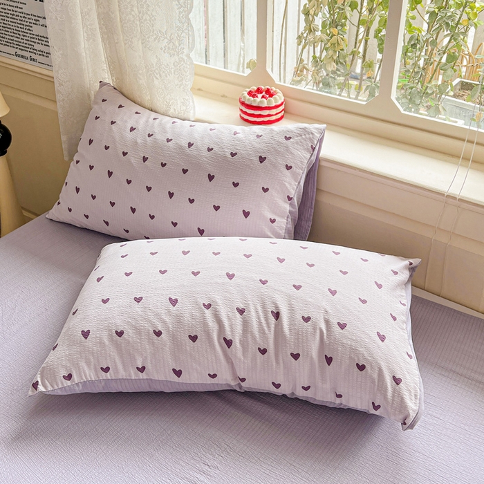 91家纺网 家纺一手货源 找家纺 一比一 2026新款云感皱皱双层纱四件套-简单款 紫爱心