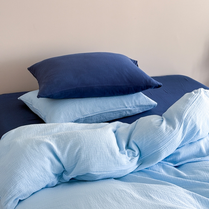 91家纺网 家纺一手货源 找家纺 （总）山舍家居 2025新款皱皱双层纱纯色四件套