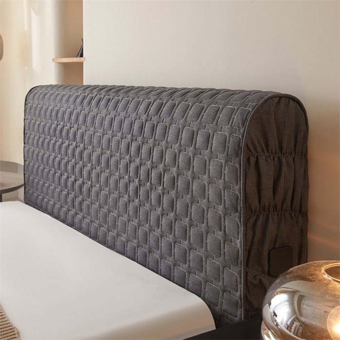 91家纺网 家纺一手货源 找家纺 情恒家纺 2025新款麻布全包床头罩 麻布-墨青灰