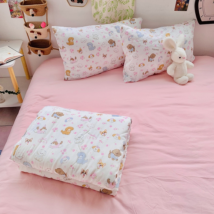 91家纺网 家纺一手货源 找家纺 2025新款1活性印染水洗棉大豆夏被 夏被-可爱粉猫