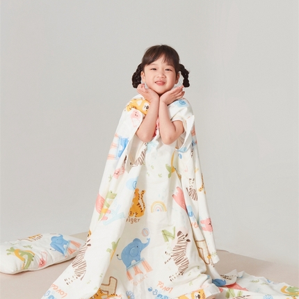 艾佳宝贝 2025A类全棉纱布护肚防踢睡袋多功能盖毯宝宝夏被 动物的世界